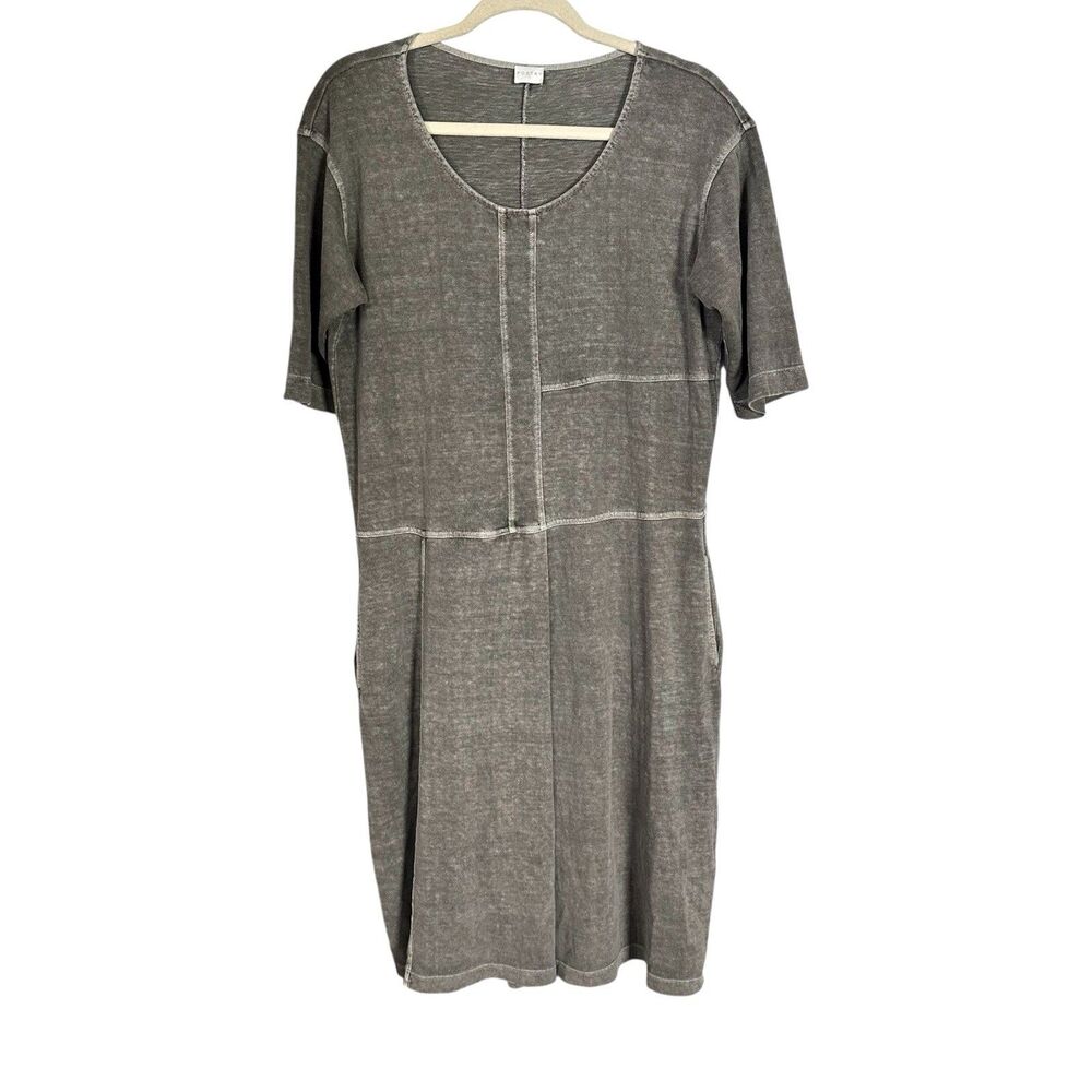 Poetry Womens Sz 8 Green Hemp Cotton Lagenlook Midi Dress Short Sleeves Pockets